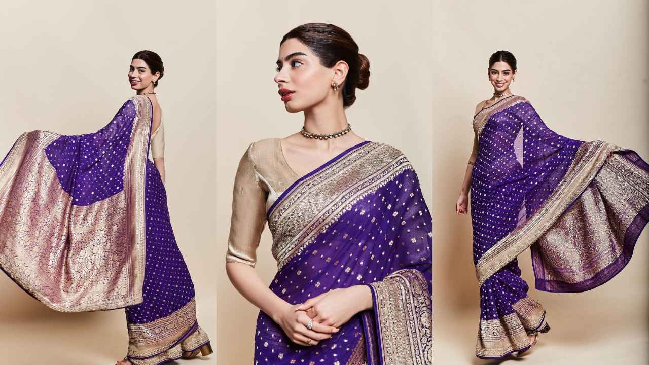 Khushi Kapoor in purple saree