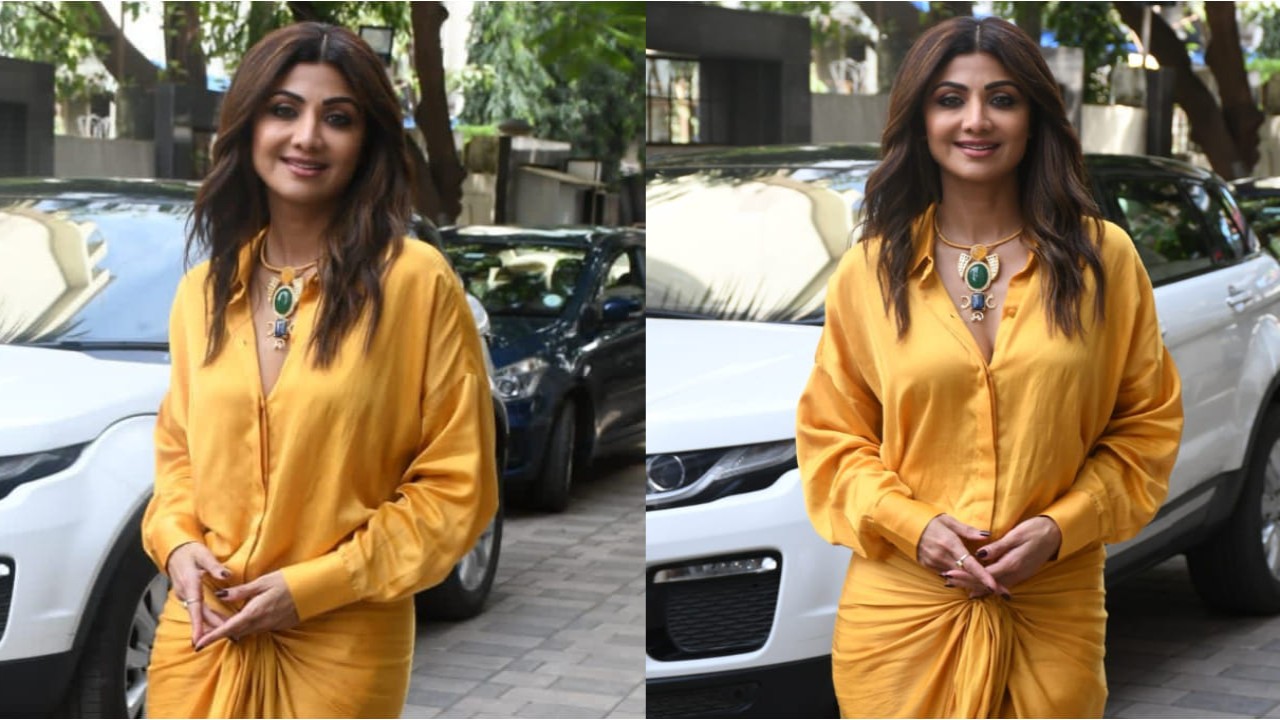Shilpa Shetty looked gorgeous in a yellow shirt dress. (PC: Viral Bhayani)