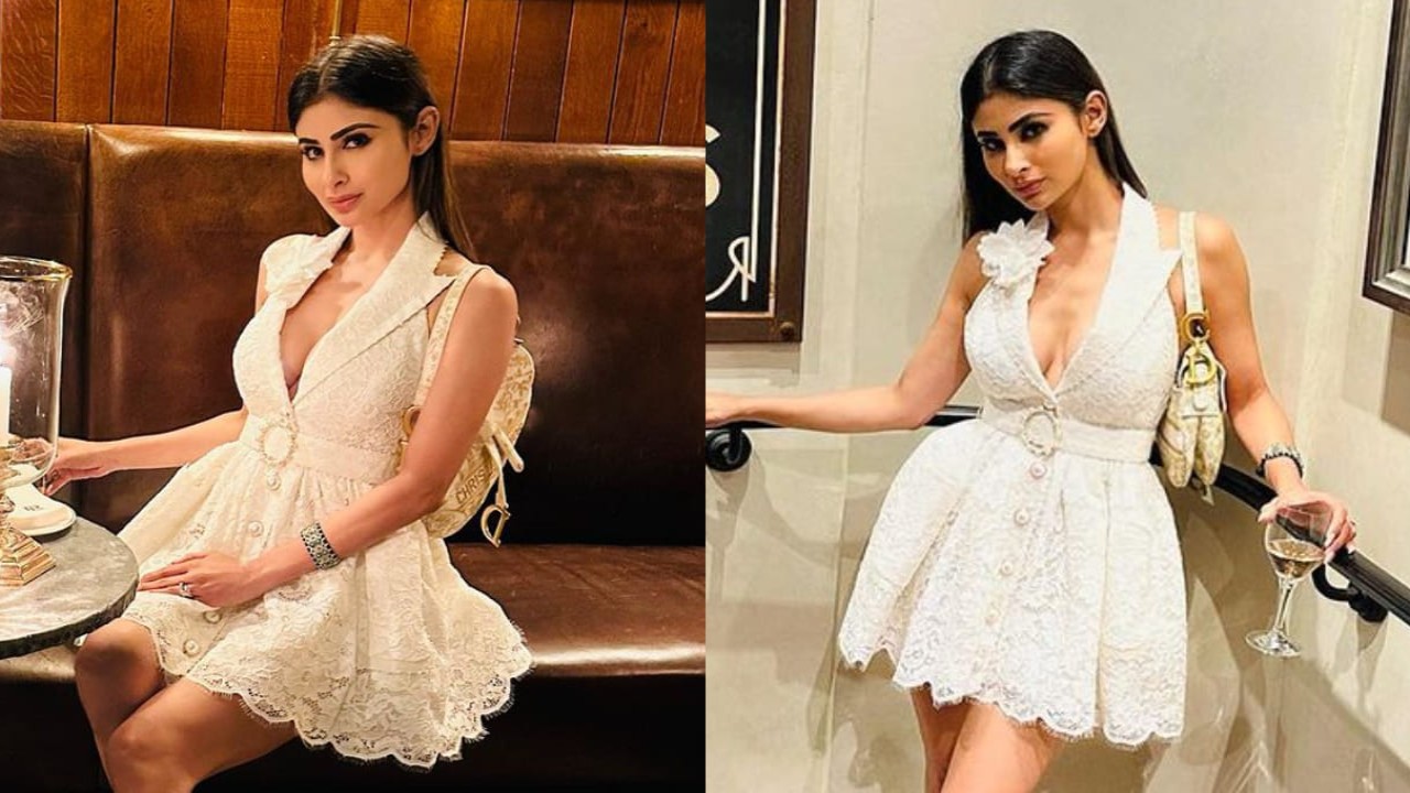 Mouni Roy dons a white mini dress with a matching white bag and boots. (PC: Mouni Roy Instagram)