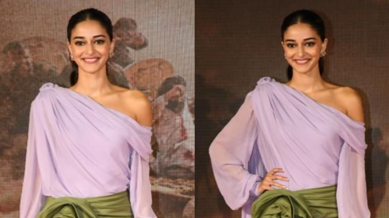 Ananya Panday wraps herself into beautiful lilac detailed top with military green skirt teamed up with feathery pumps