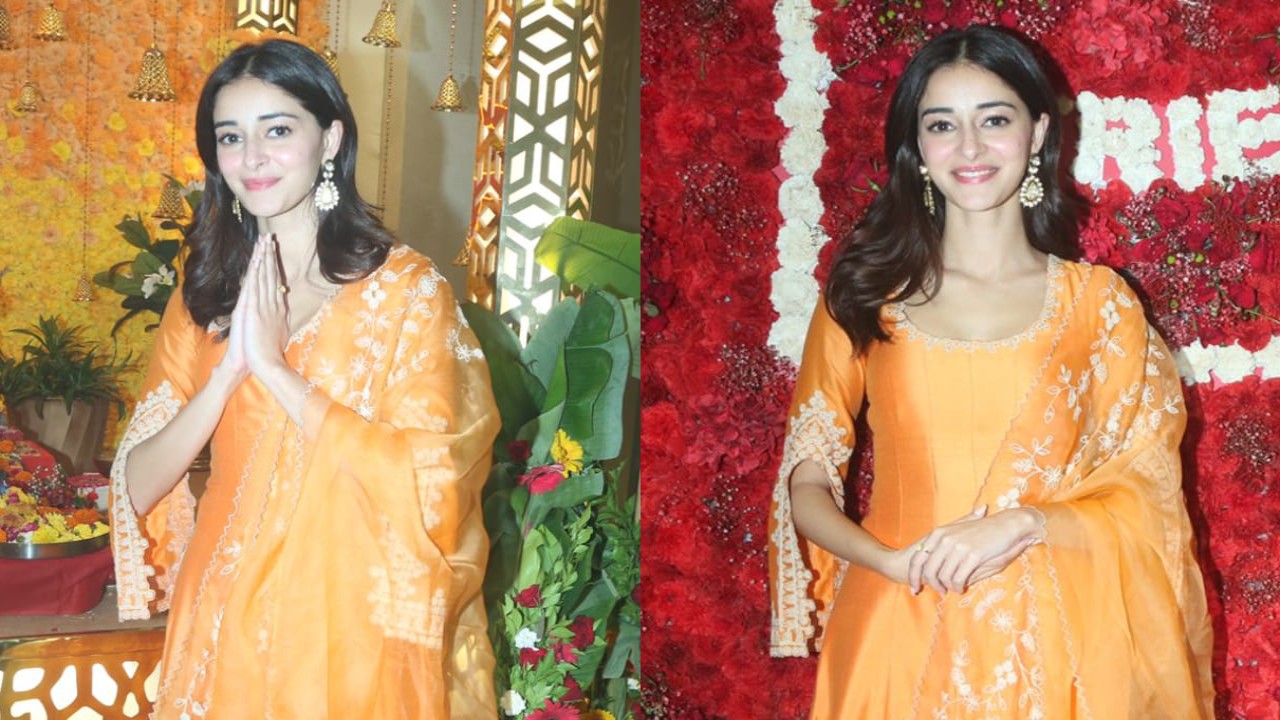 Ananya Panday stuns in an ethnic anarkali kurta set with statement split sleeves. (PC: APH Images)