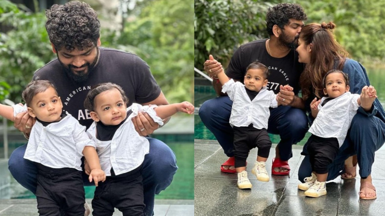 Nayanthara and Vignesh Shivan with their twins Uyir and Ulag 