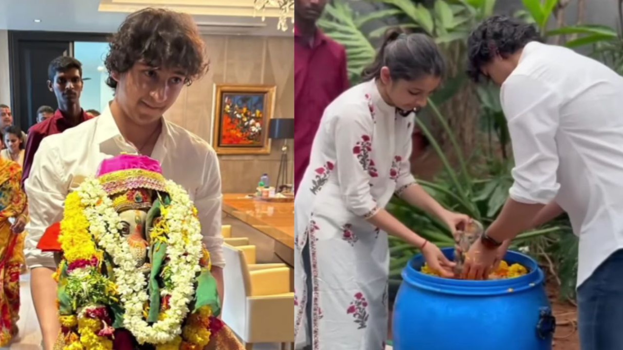 Ganesh Chaturthi: Mahesh Babu’s wife Namrata Shirodkar and kids bid farewell to Ganpati in delightful VIDEO (PC: Namrata Shirodkar Instagram) PC: Namrata Shirodkar Instagram