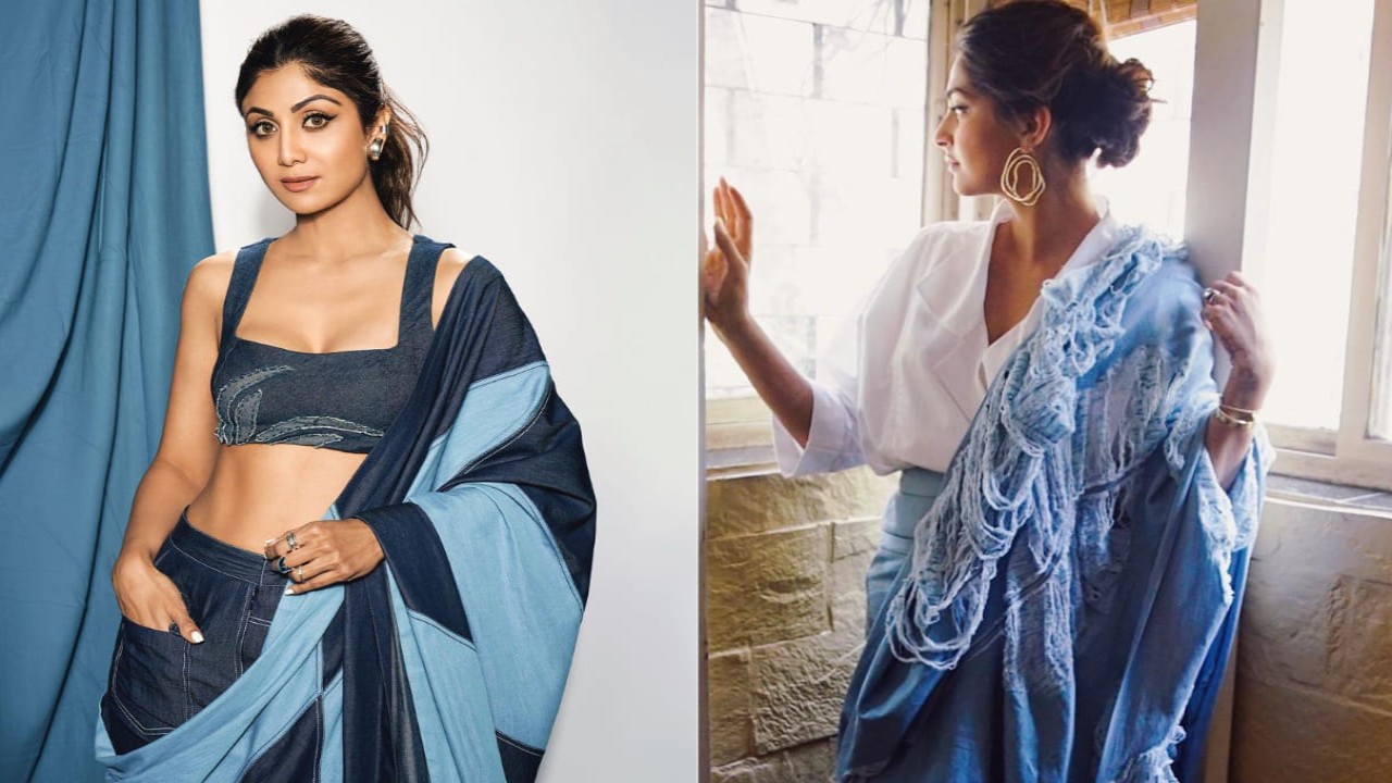 Shilpa Shetty vs Sonam Kapoor in modernized denim saree (PC: Shilpa Shetty and Rhea Kapoor Instagram)