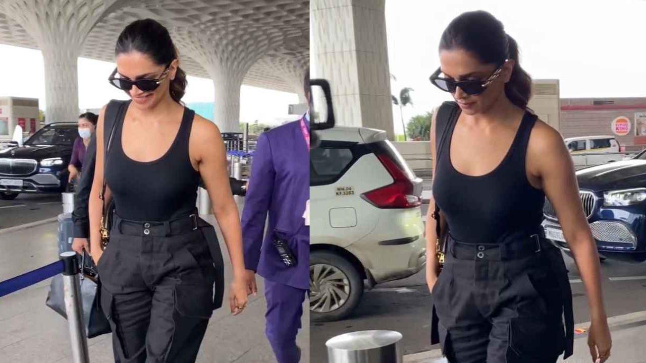 Airport Style: Deepika Padukone dons black sleeveless top with cargo pants and Louis Vuitton accessories (PC: Manav Manglani) deepika-padukone-airport-black-outft-louis-vuitton-style-fashion