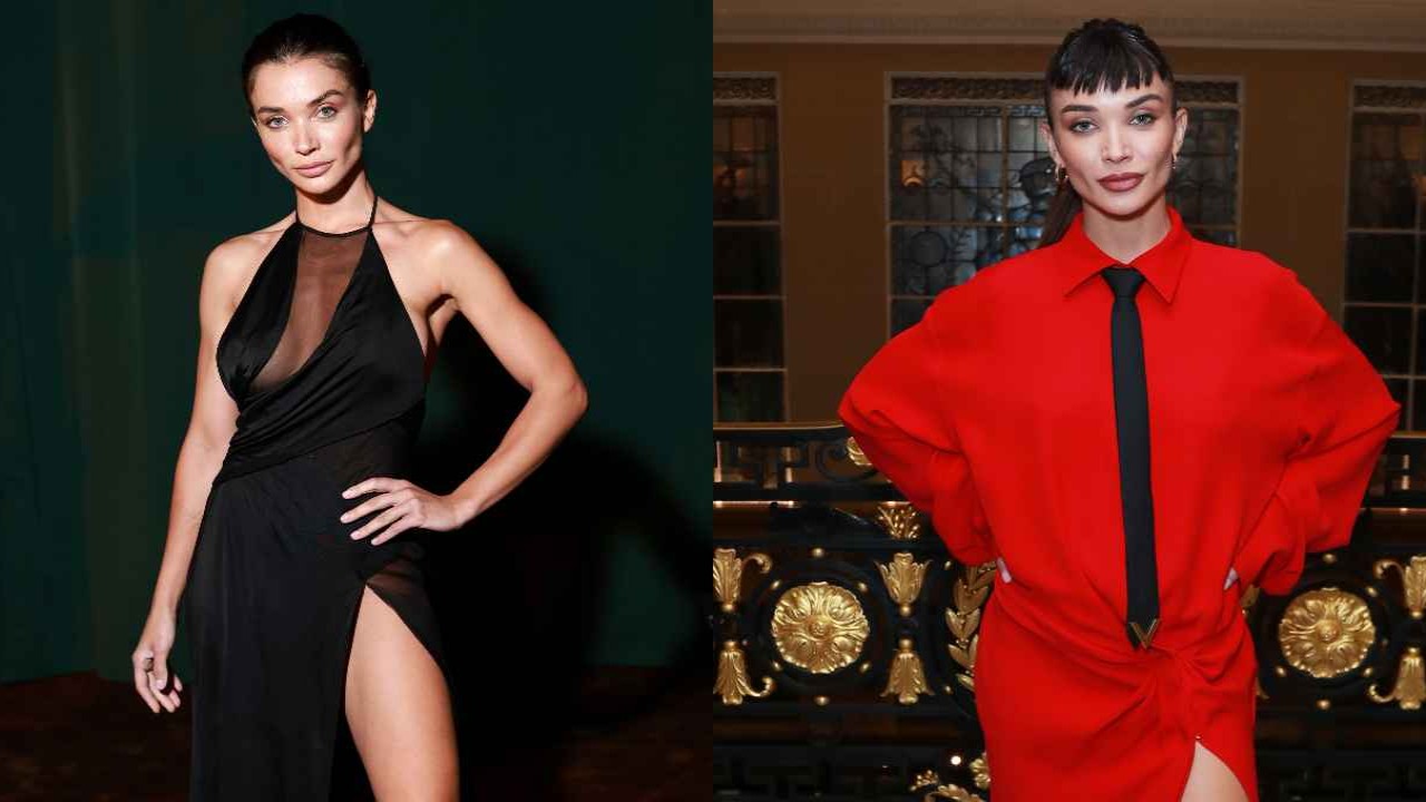 Decoding Amy Jackson’s viral red Valentino shirt dress, hot black Roberto Cavalli gown, and grey Ferretti gown