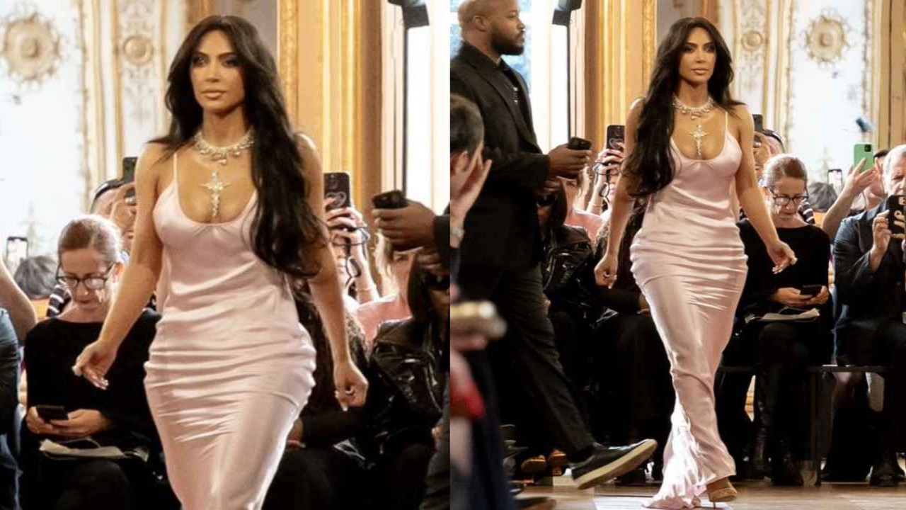 Kim-kardashian-The-kardashians-Skims-slip-dress-paris-fashion-week-victoria-beckham-runway-style-fashion