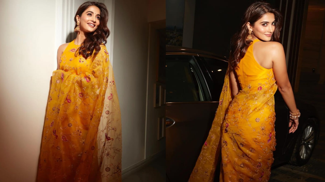 Pooja Hegde in yellow saree