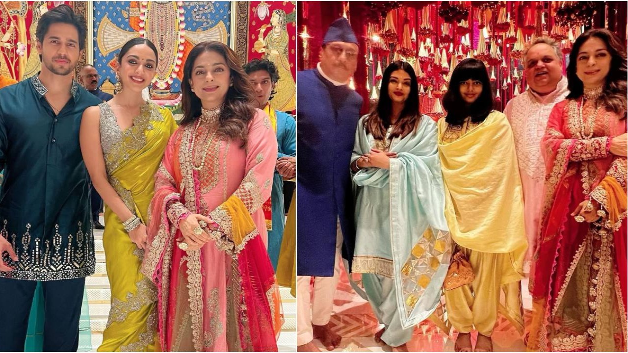 Picture courtesy: Juhi Chawla Instagram Juhi Chawla poses with Sidharth Malhotra-Kiara, Aishwarya-Aaradhya at Ambanis' Ganpati puja; fans ask about SRK