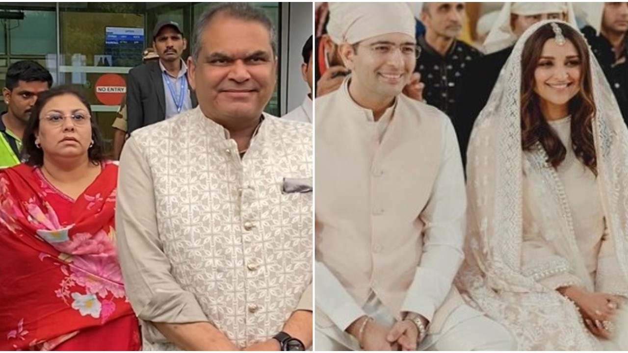 Pic courtesy: Pinkvilla, Parineeti Chopra (Instagram) Sanjeev Arora, Parineeti Chopra, Raghav Chadha