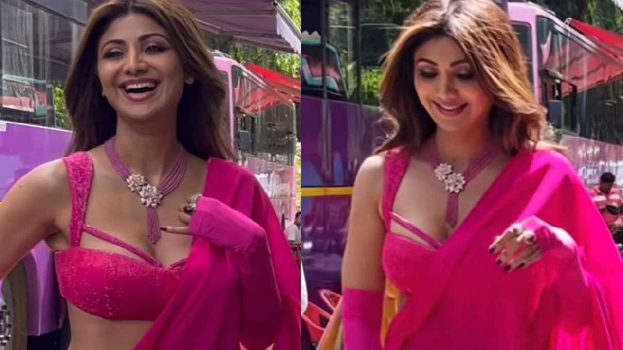 shilpa-shetty-kundra-ethnic-saree-formal-wear-pink-barbie-bollywood-style-fashion