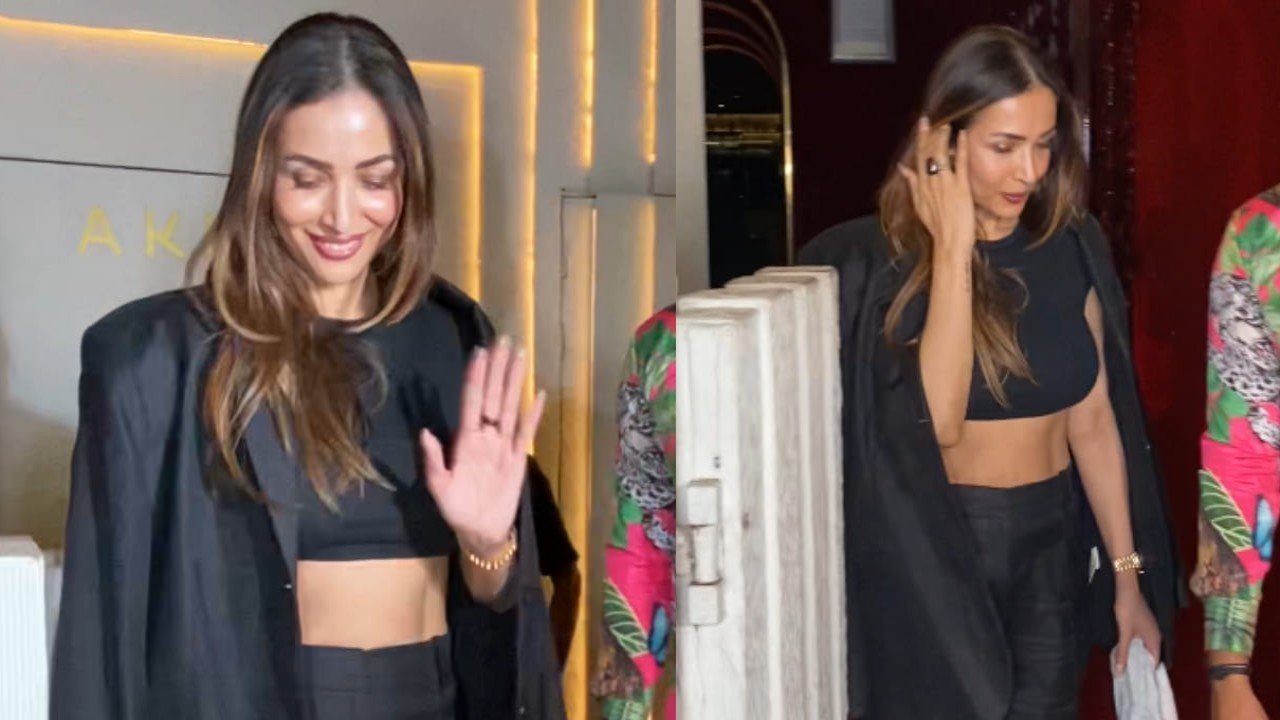 Malaika Arora in a black crop top, blazer, and pants. Scroll down to see the look. (PC: Manav Manglani)
