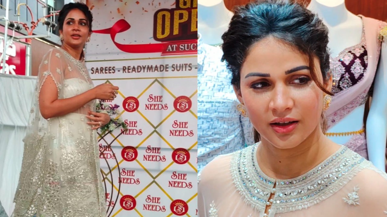 Lavanya Tripathi was clicked at Hyderabad store launch today.