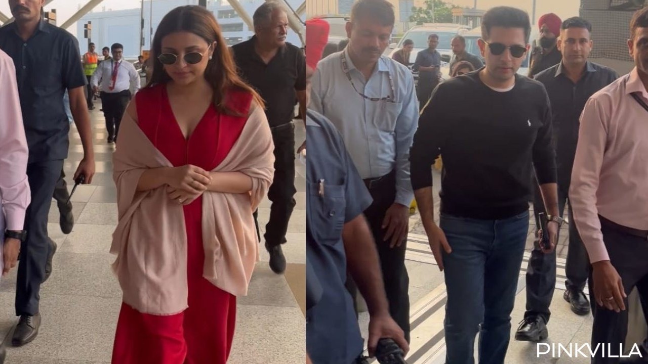Picture courtesy: APH Images Parineeti Chopra-Raghav Chadha wedding: Couple looks resplendent as they jet off to Udaipur with family-WATCH