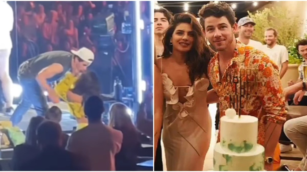 Priyanka Chopra gets sweet kiss from birthday boy Nick Jonas (Pic Courtesy: jerryxmimi Instagram) WATCH: Priyanka Chopra gets sweet kiss from birthday boy Nick Jonas as he celebrates during concert