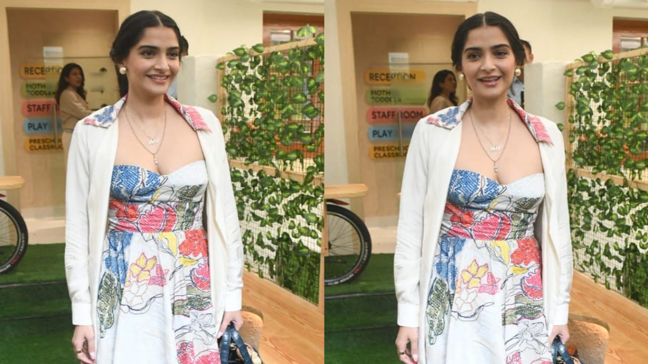 Sonam Kapoor recently styled a noodle-strapped frock with a collared long jacket. (PC: Viral Bhayani)