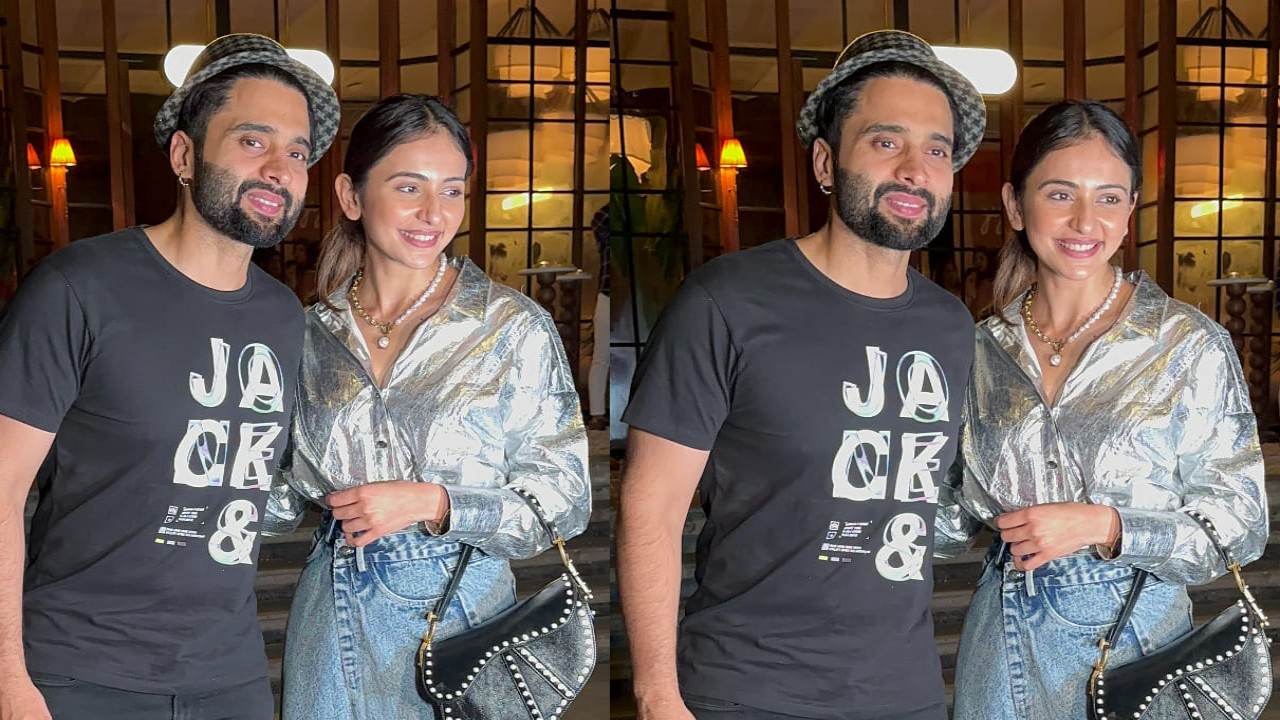 Rakul Preet Singh shines on her birthday, unveiling the glamour of a foil shirt and wrapped denim skirt. (PC: Viral Bhayani)
