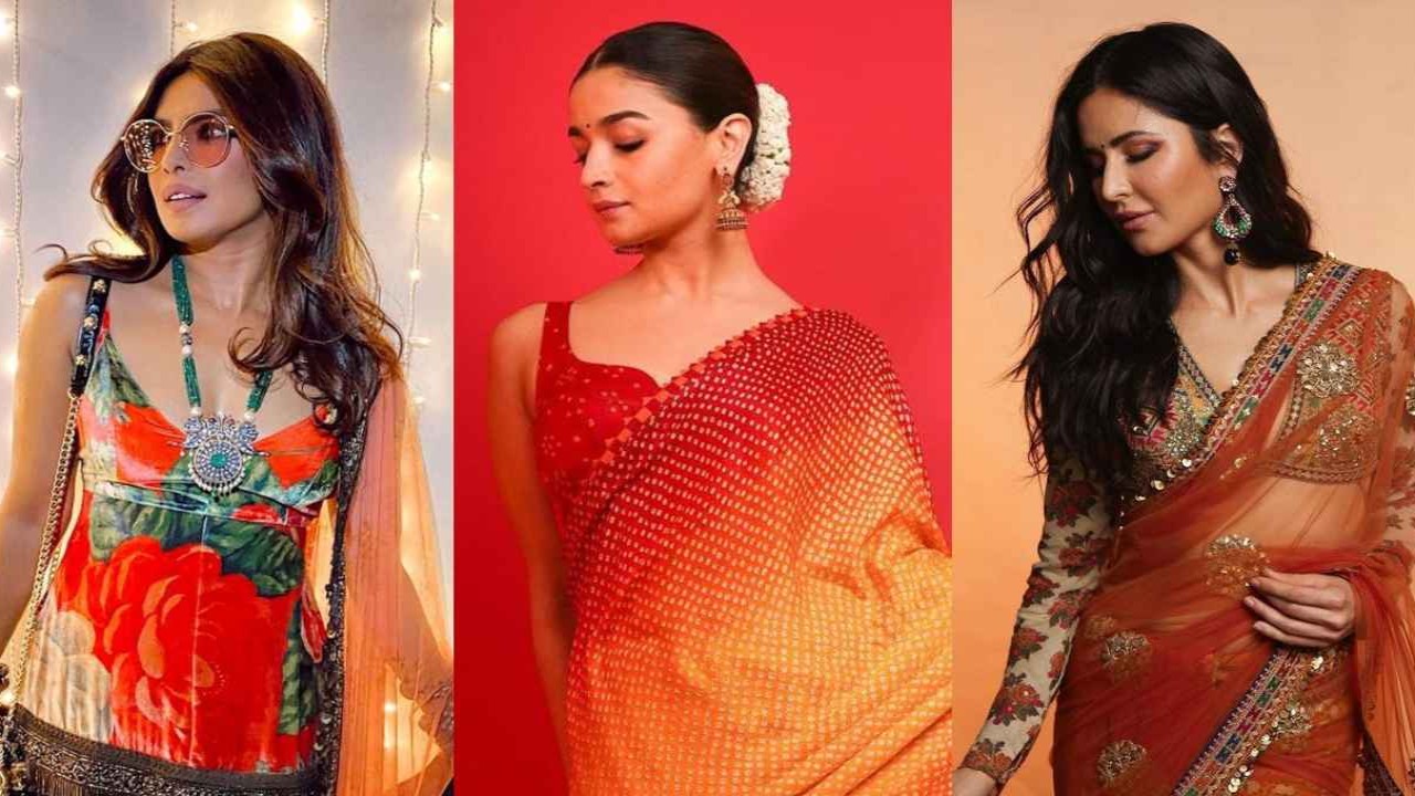 priyanka-chopra-jonas-alia-bhatt-katrina-kaif-pooja-hegde-shilpa-shetty-kundra-navratri-day-1-orange-style-fashion