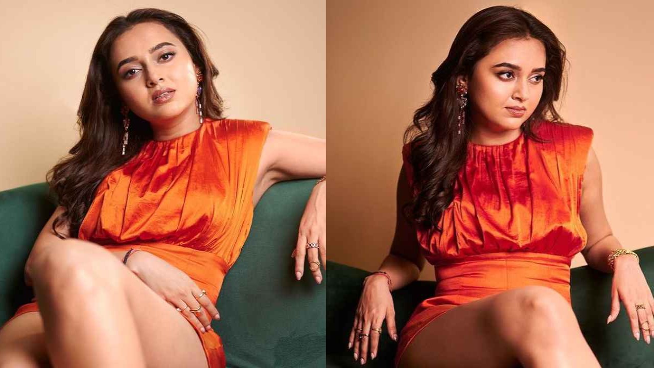 Tejasswi-Prakash-orange-playsuit-bodysuit-style-fashion