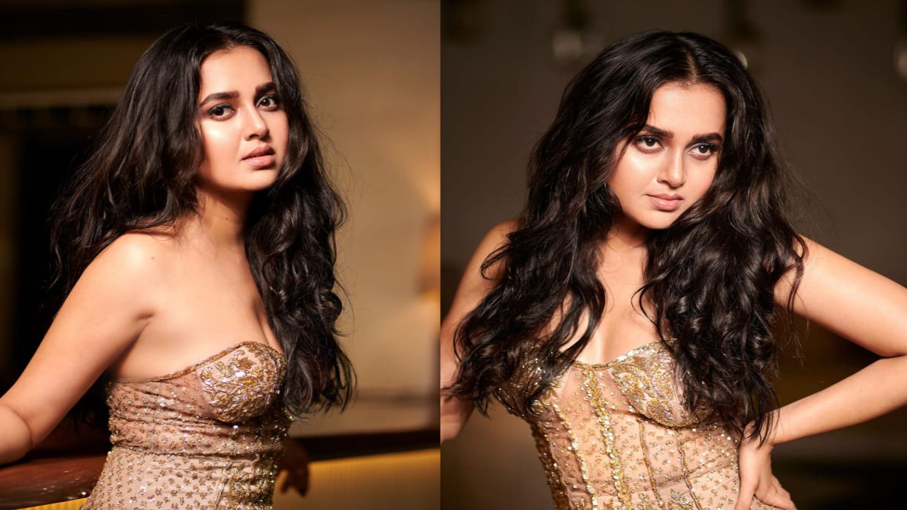 Tejasswi Prakash mesmerizes her fans in the golden mini dress. Read on to take a closer look. (PC: Tejasswi Prakash Instagram)