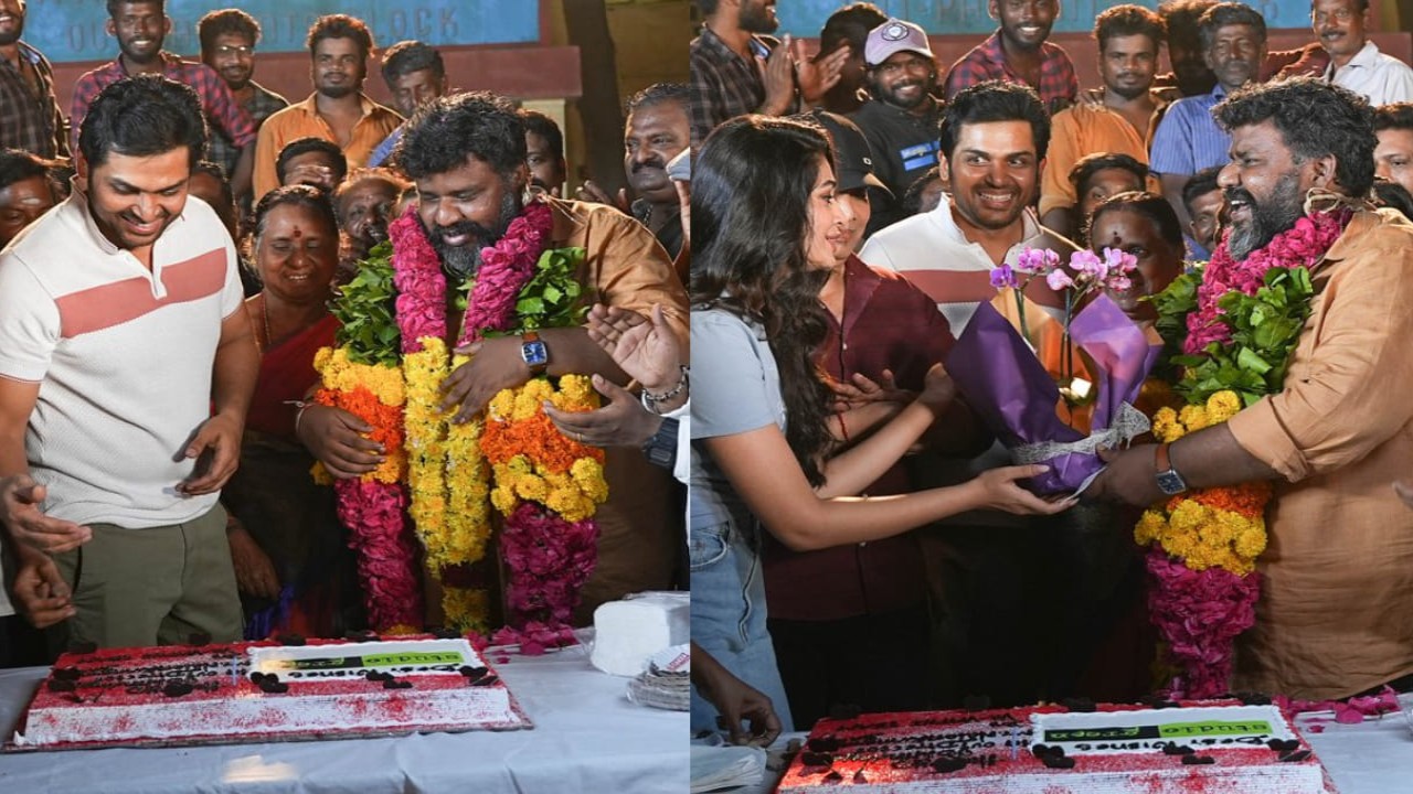 Karthi 26 Team celebrates director Nalan Kumarasamy's birthday with Karthi and Krithi Shetty; see PICS
