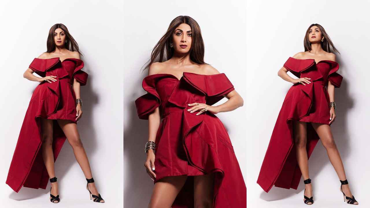 Shilpa Shetty looks incredible in Alexander McQueen dress with off-shoulder design and asymmetrical edges