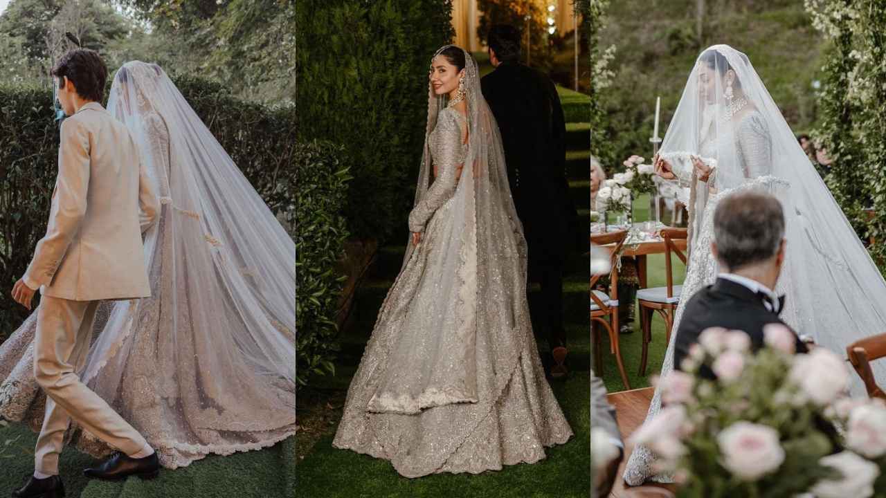 Mahira Khan chooses Faraz Manan’s embroidered lehenga with delicate veil for her fairytale wedding (PC: Shahbaz Shazi,  Izzah Shaheen Malik)