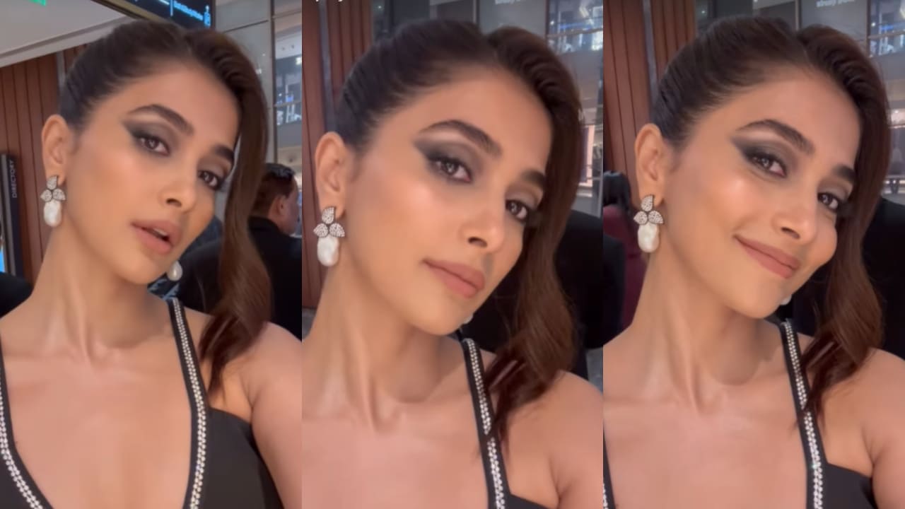 Pooja Hegde in black midi dress