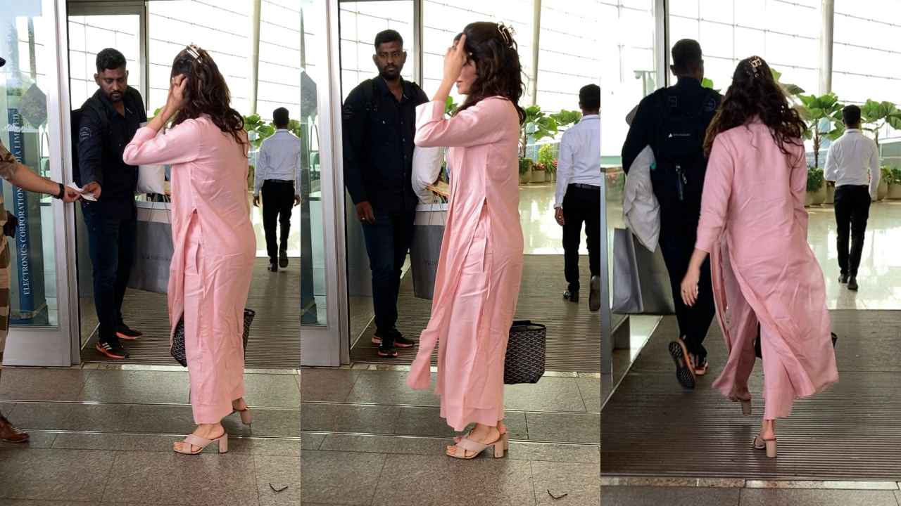 Airport Fashion: Janhvi Kapoor serves sass in dusty pink co-ord with an  overlay and Rs. 2,21,00 tote bag