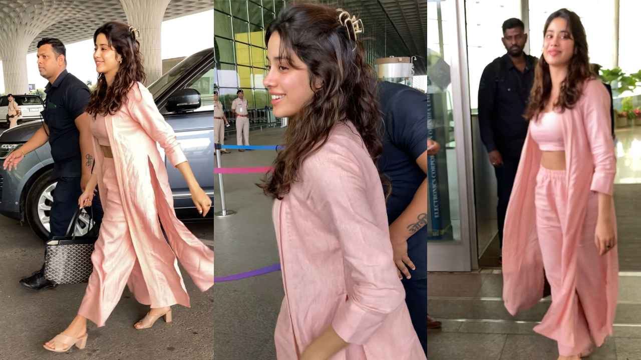Airport Fashion: Janhvi Kapoor serves sass in dusty pink co-ord with an overlay and Rs. 2,21,00 tote bag (PC: Manav Manglani)