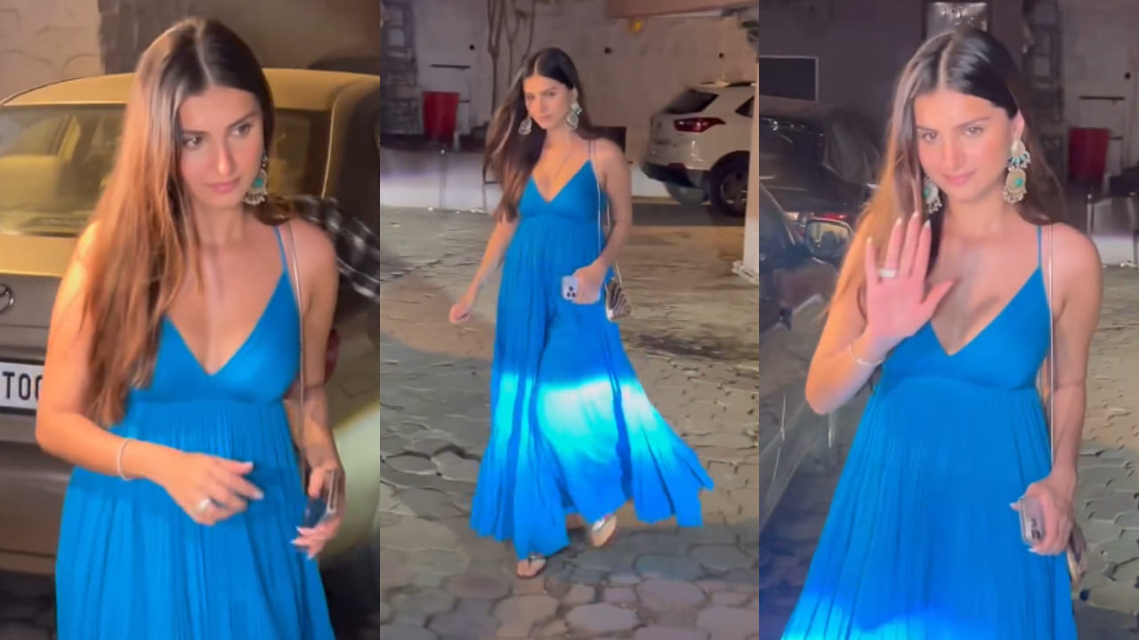 Tara Sutaria’s solid blue maxi dress