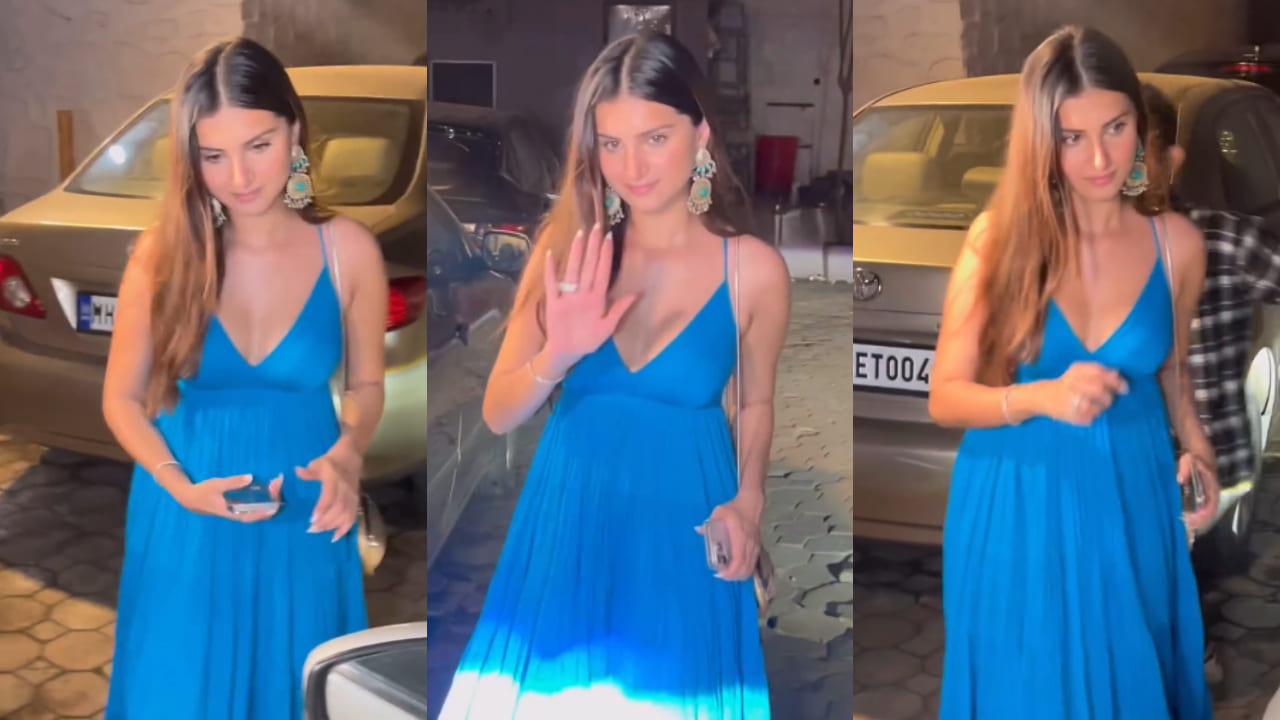 Tara Sutaria’s solid blue maxi dress