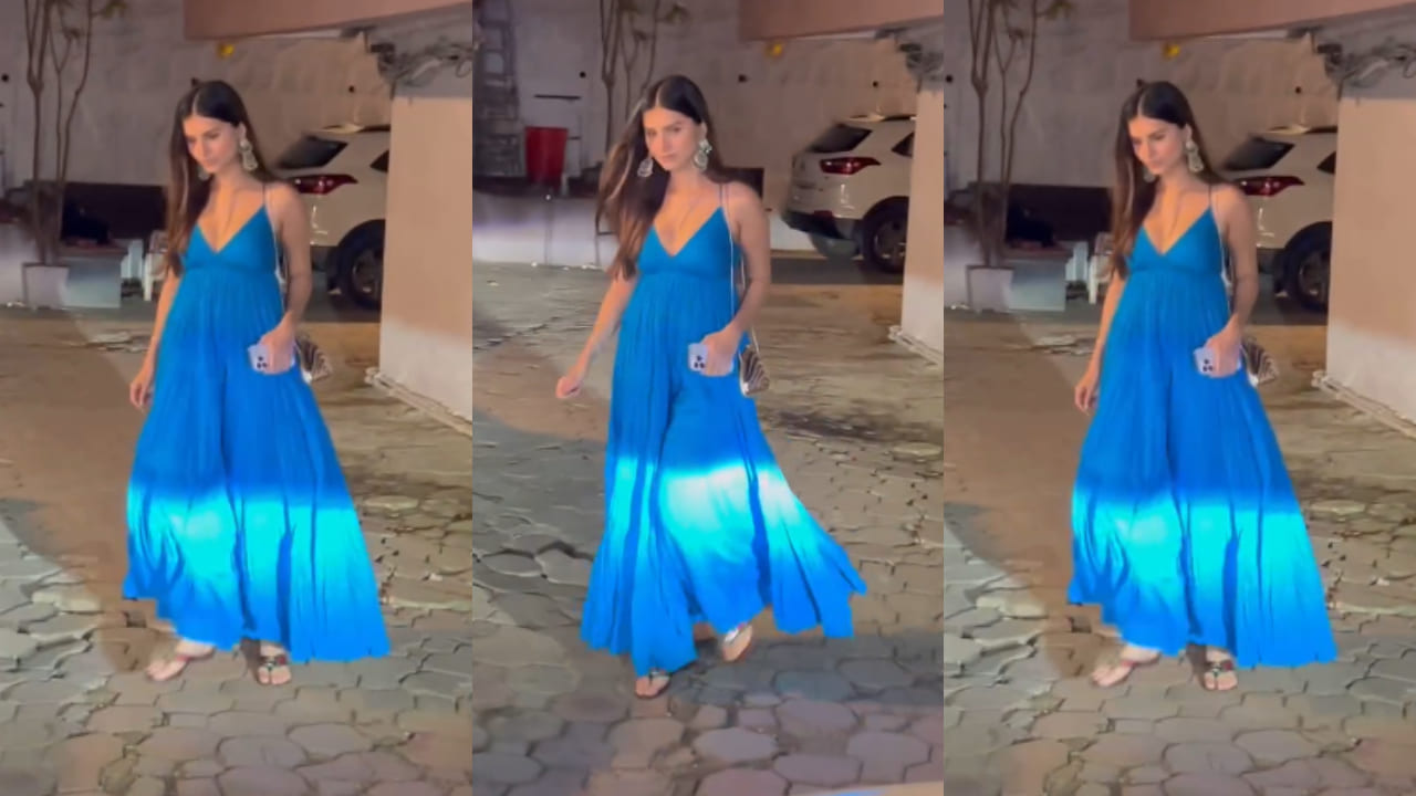 Tara Sutaria’s solid blue maxi dress