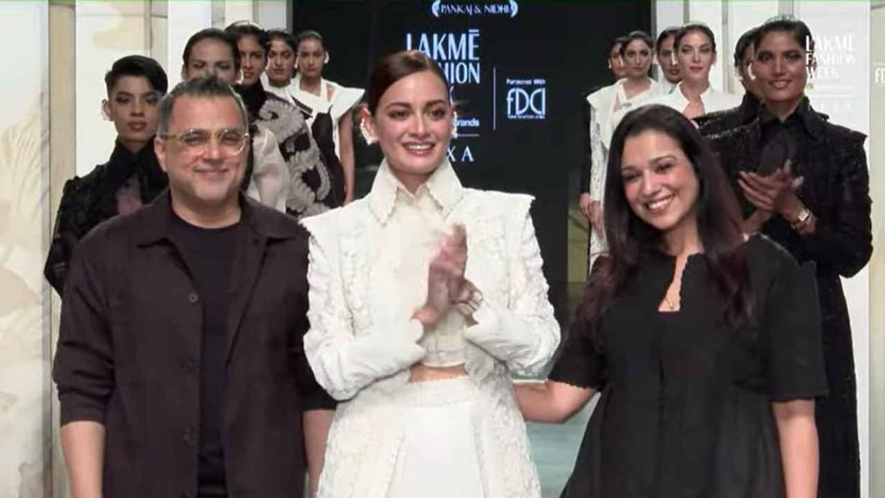 LFW 2023: Dia Mirza exudes monotone magic as she walks the ramp in a pristine all-white co-ord set with jacket (PC: Manav Manglani)
