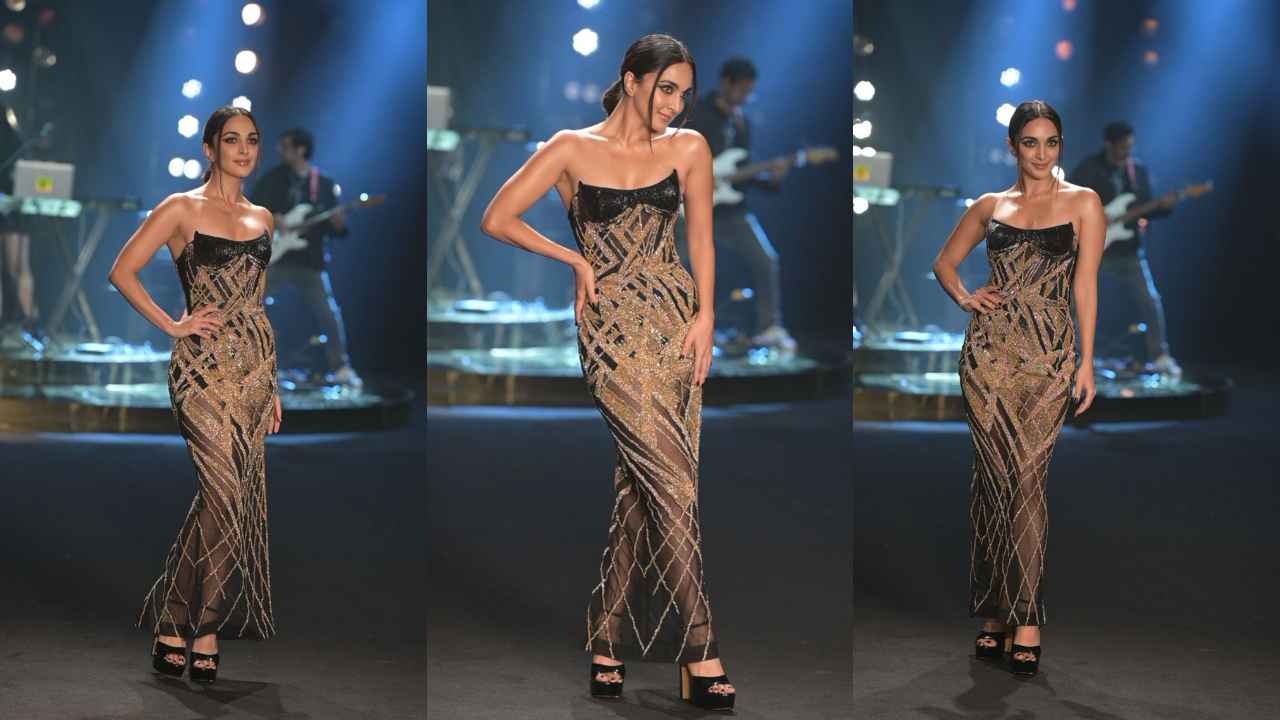 LFW 2023: Kiara Advani OWNS the runway in black sultry embellished sheer dress with a corset-like silhouette (PC: Viral Bhayani)