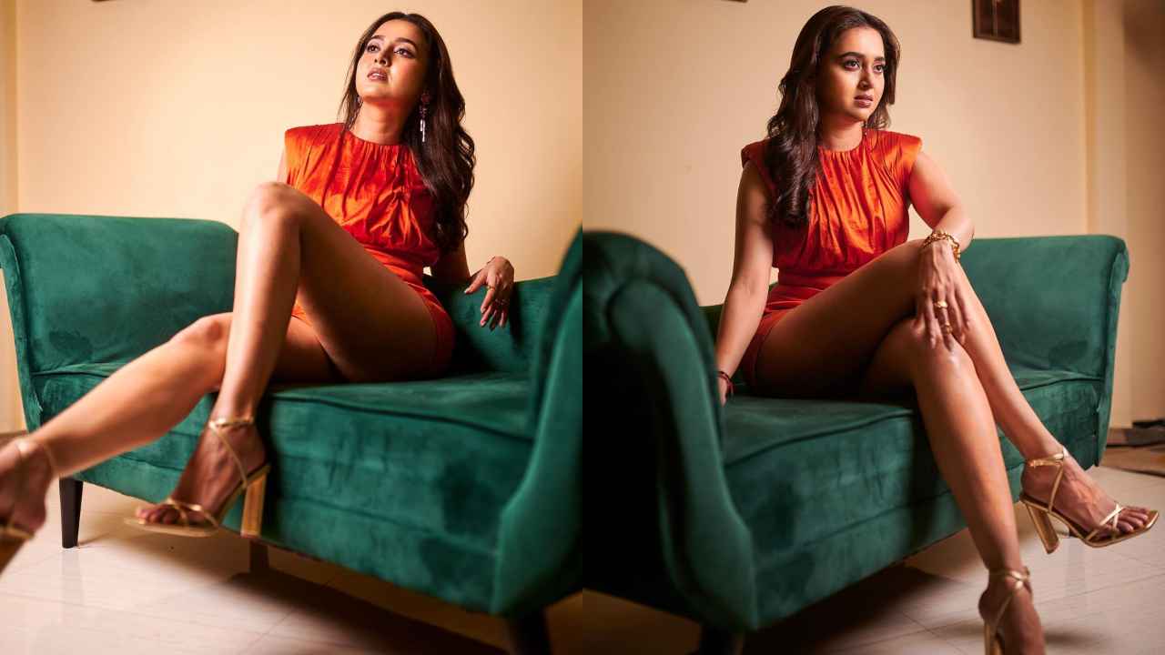 Tejasswi Prakash gave masterclass on how to carry bright orange in Rs. 24,500 sleeveless gathered playsuit