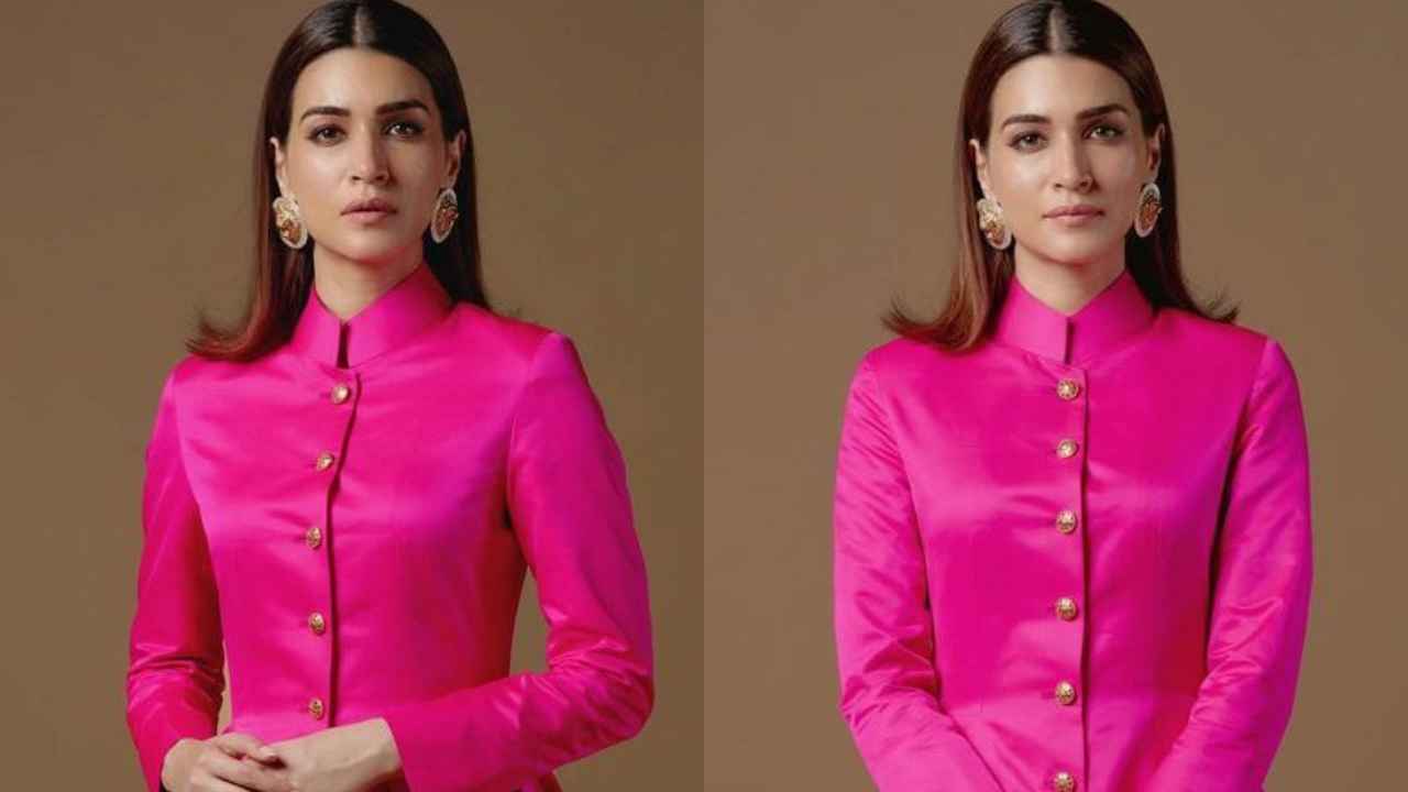 Kriti Sanon serves modern regality in Rajesh Pratap Singh’s pink and orange layered Anarkali with gold buttons