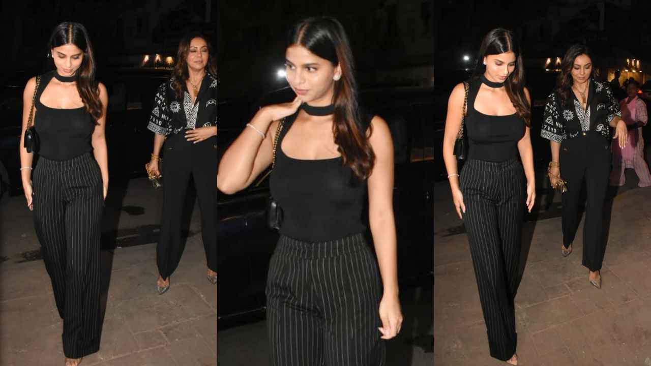 Bookmark Suhana Khan’s all-black fit with Rs. 2,56,376 Chanel bag for your day-night outing dilemmas (PC: Viral Bhayani)