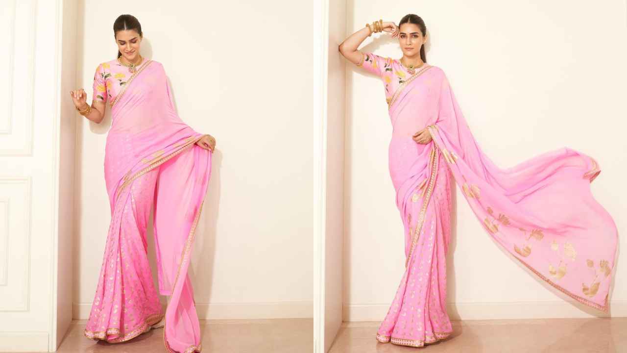 Kriti Sanon pulls off winning look in Masaba's blush pink saree; Traditional jewelry further uplifts the look