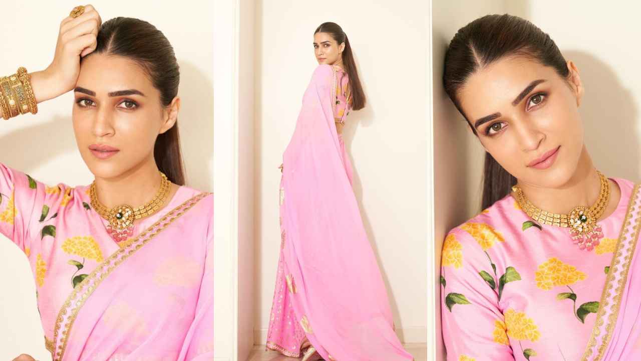 Kriti Sanon pulls off winning look in Masaba's blush pink saree; Traditional jewelry further uplifts the look