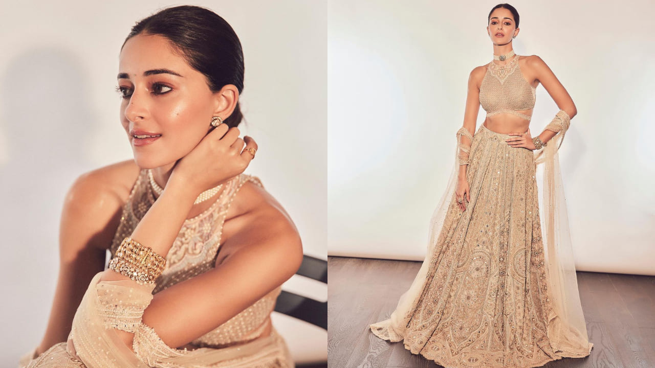 Ananya looked gorgeous in a golden lehenga set