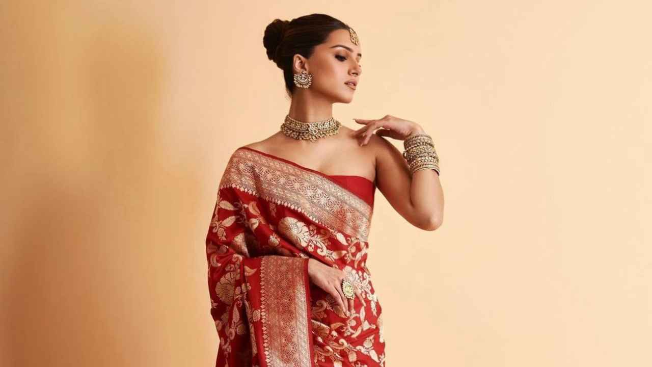 Tara Sutaria’s Rs. 24,875 handwoven red saree with Banarsi cutwork is perfect for Karva Chauth celebrations