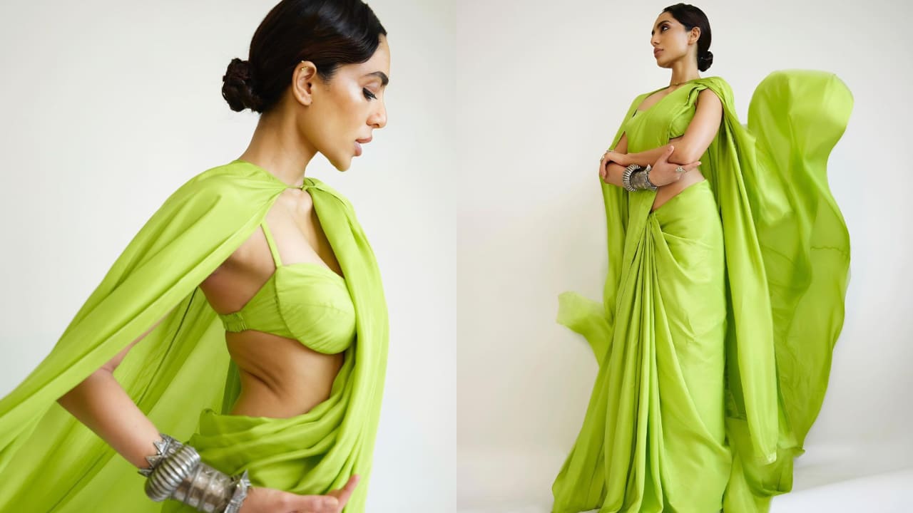 Sobhita Dhulipala’s neon green saree with matching cape