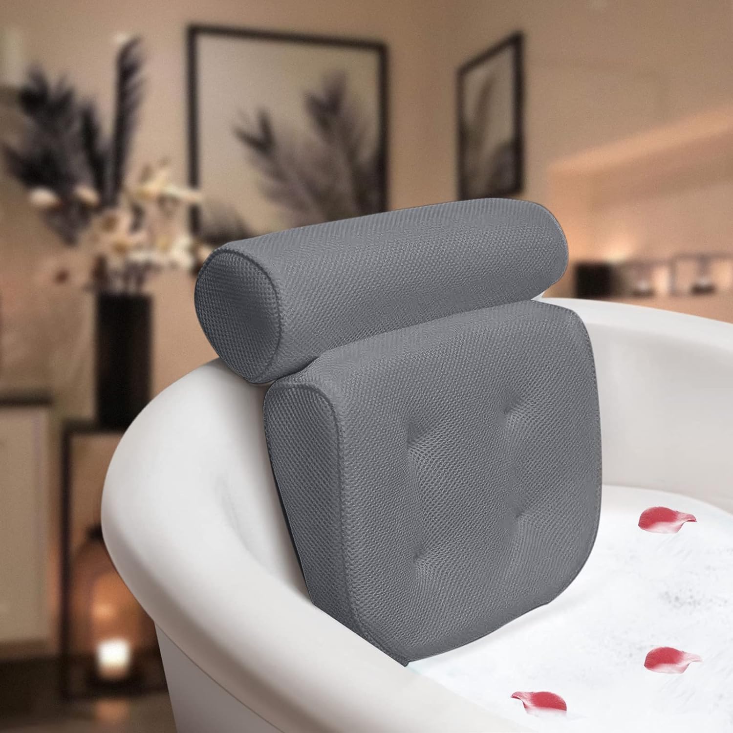Luxury Bath Pillow for Tub - Non-Slip and Extra-Thick, Head, Neck, Shoulder  and Back Support. Soft and Large Comfort Bathtub Pillow Cushion Headrest  for Relaxation - Fits Any Tub Made of 3D