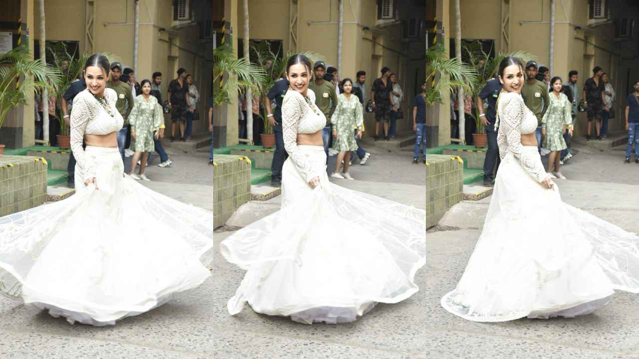 Malaika Arora’s white lehenga set with statement accessories is ideal for first-time Karva Chauth celebrations (PC: Viral Bhayani)
