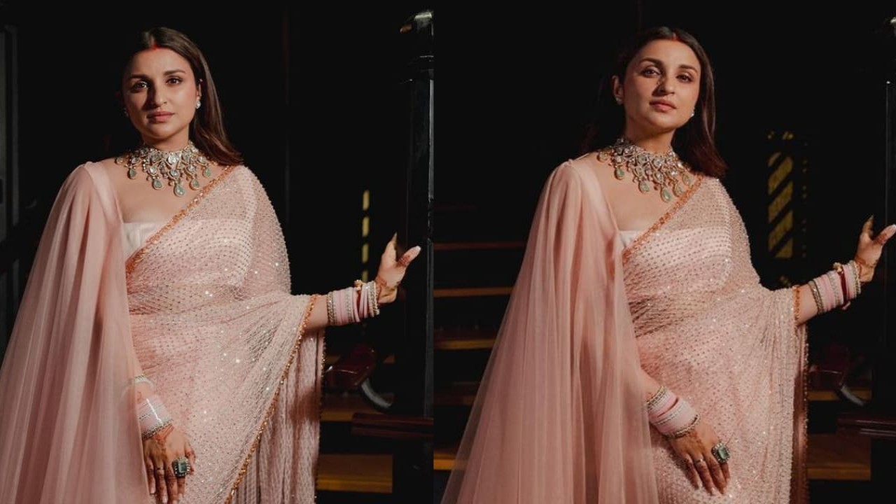 Bollywood’s newest bride, Parineeti Chopra, wore a gorgeous powdery pink outfit for her reception. (PC: Manish Malhotra Instagram) Bollywood’s newest bride, Parineeti Chopra, wore a gorgeous powdery pink outfit for her reception. (PC: Manish Malhotra Instagram)