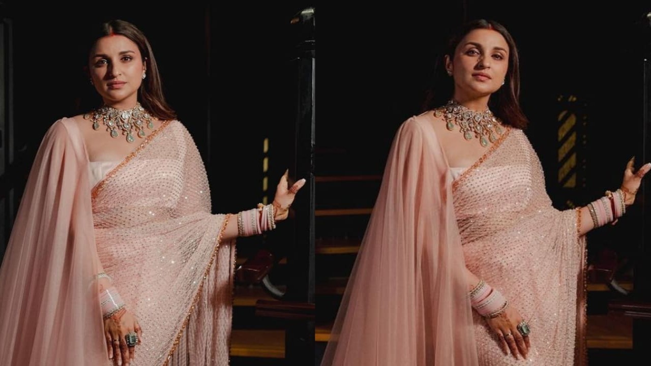 Bollywood’s newest bride, Parineeti Chopra, wore a gorgeous powdery pink outfit for her reception. (PC: Manish Malhotra Instagram)