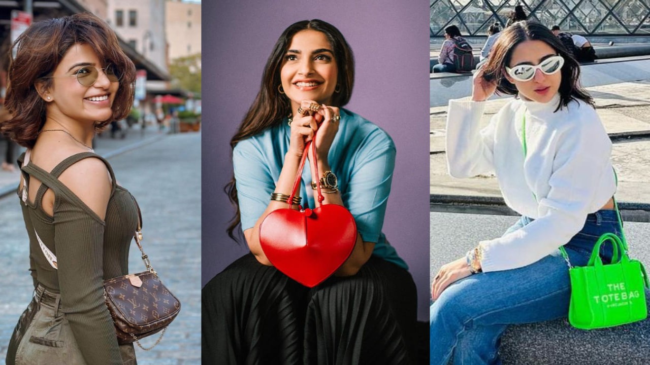 Check out these 5 stunning celeb-approved trendy and colorful handbags. (PC: Samantha Ruth Prabhu, Sonam Kapoor and Sara Ali Khan Instagram)