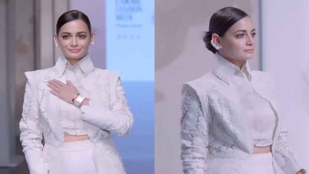 Dia-mirza-Lakme-fashion-week-monotone-white-coordinated-set-titan-raga-style-fashion