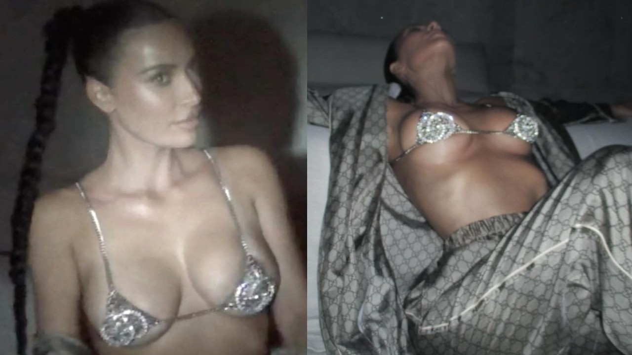 Kim Kardashian also her own skin care line titled SKKN (Instagram) Kim Kardashian, Gucci, Crystal Bra, Blurry Photos, Paris Fashion Week, Victoria Beckham, Fashion Show, Slip Dress, France